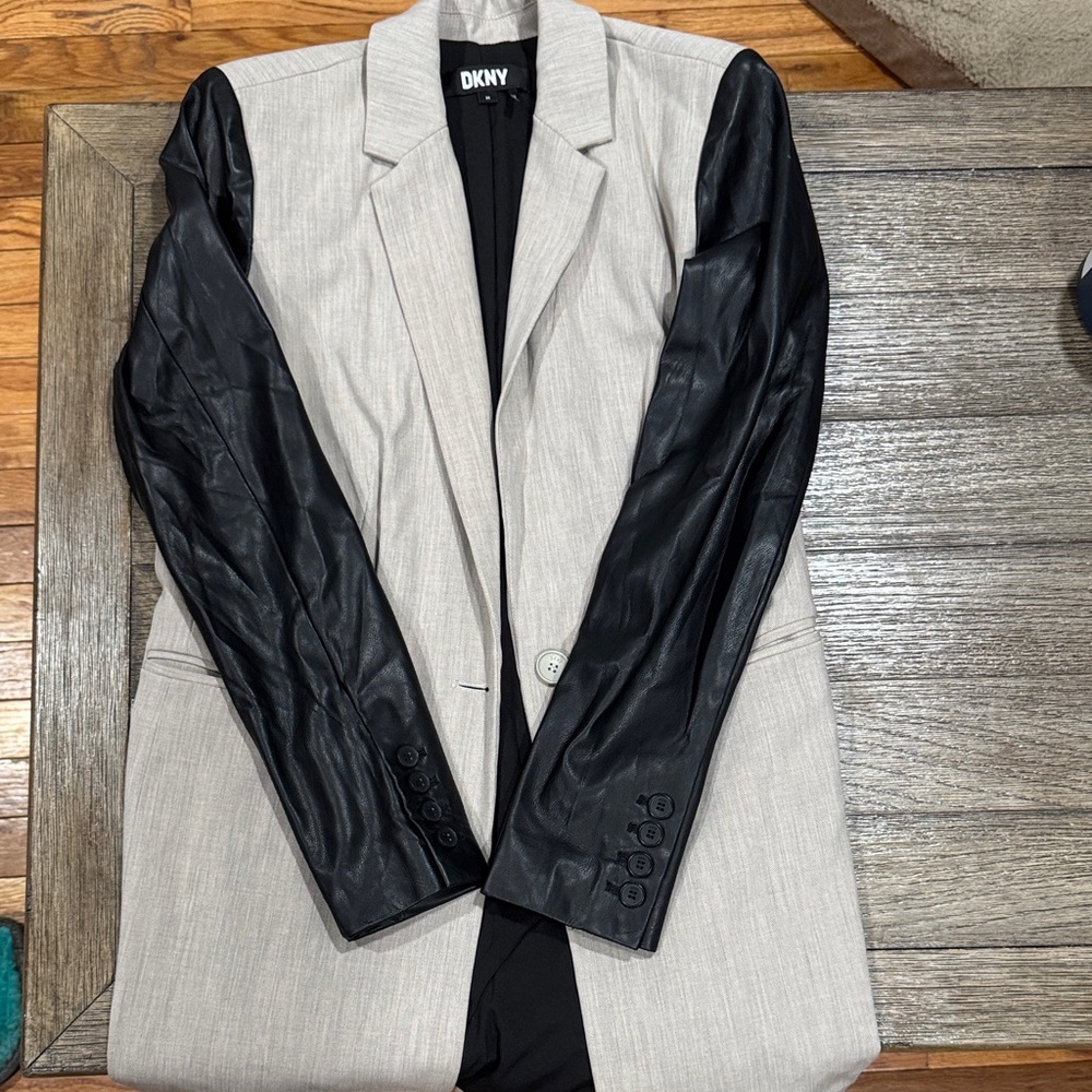 DKNY Light Tan and Black Contrast Blazer